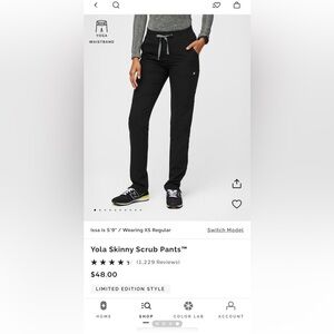 Figs yola skinny scrub pants, black, size small.